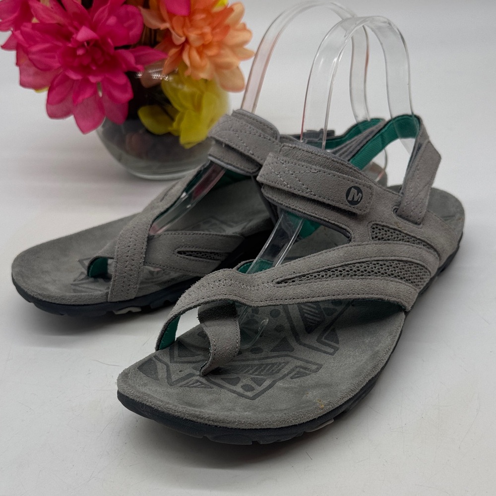 Merrell Grey Suede Active Toe Loop Sandals Size 1… - image 1